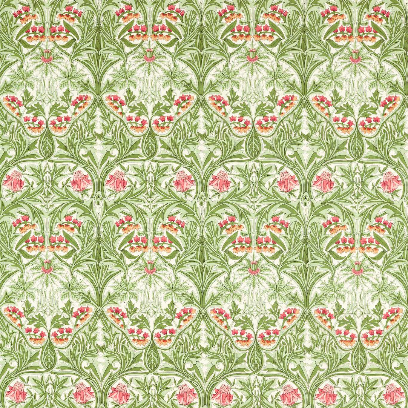 Bluebell Leaf Green/Sweet Briar Fabric By Morris & Co