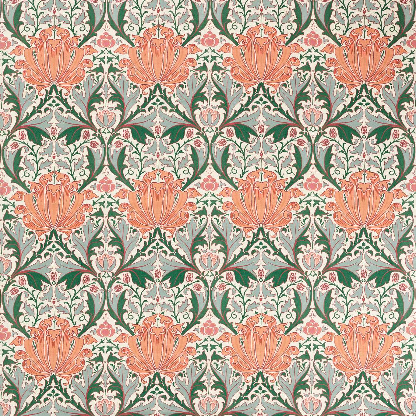 Helena Peach/Teal Fabric By Morris & Co