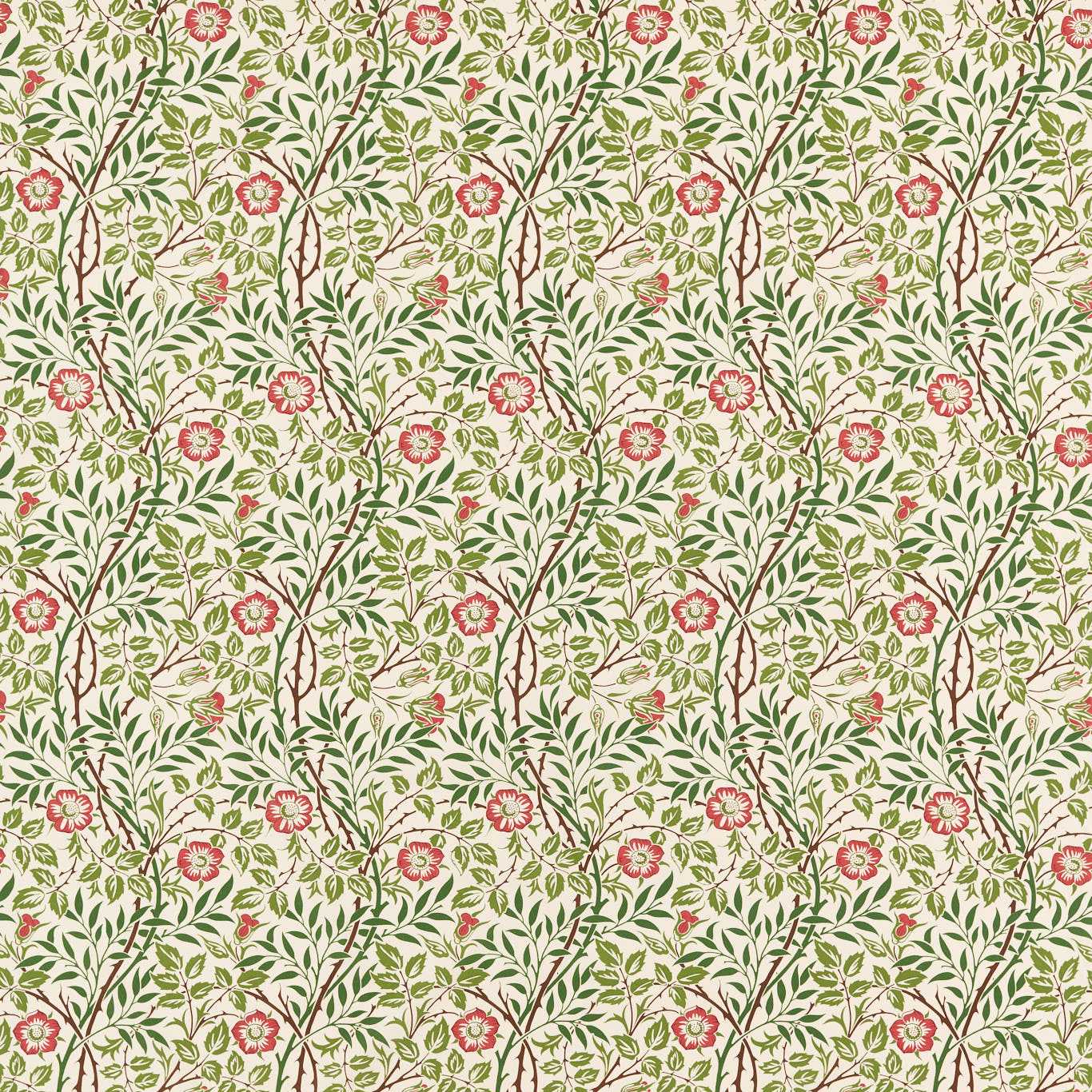 Sweet Briar Boughs/Rose Fabric By Morris & Co