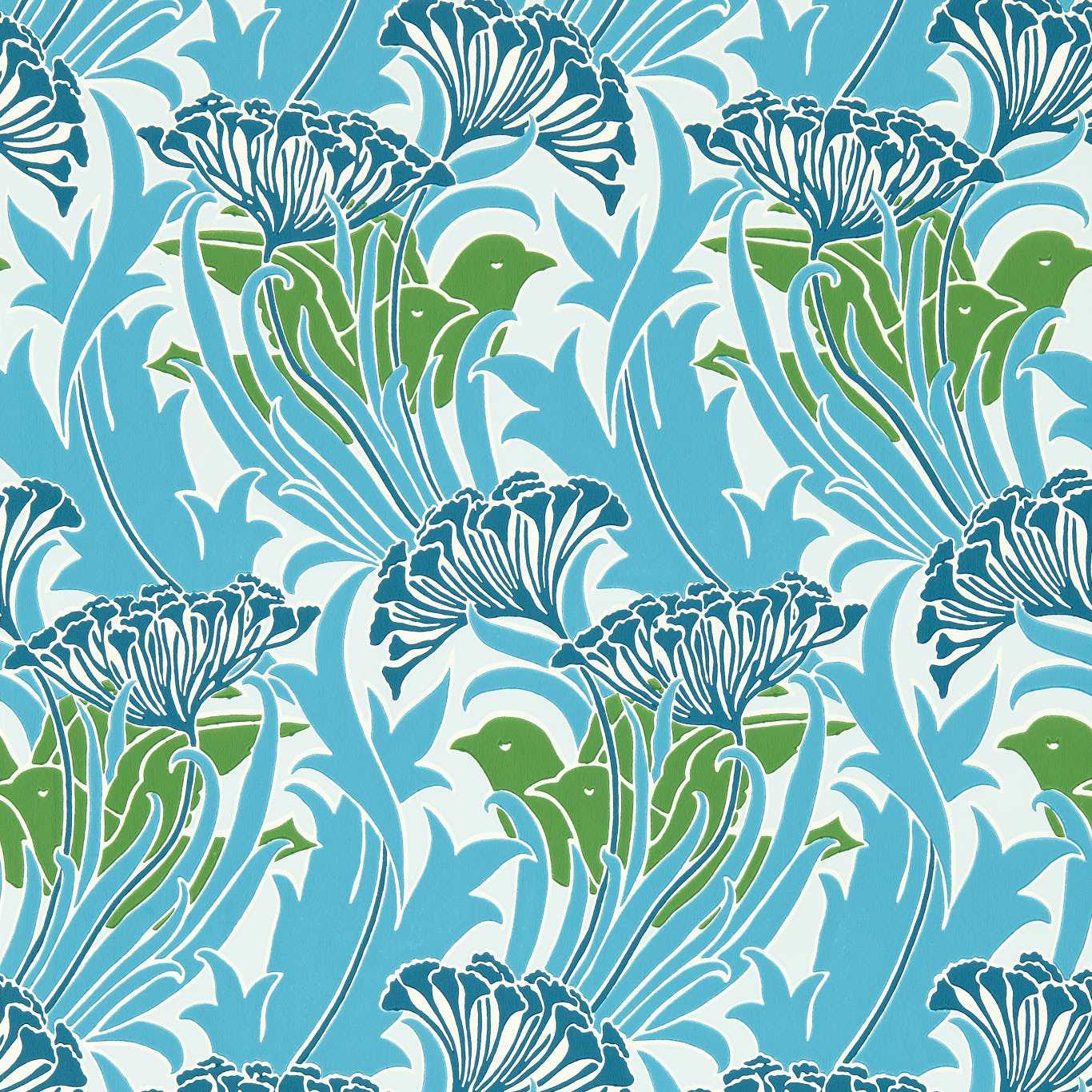 Laceflower Garden Green/Lagoon Wallpaper MVOW217355 by Morris & Co