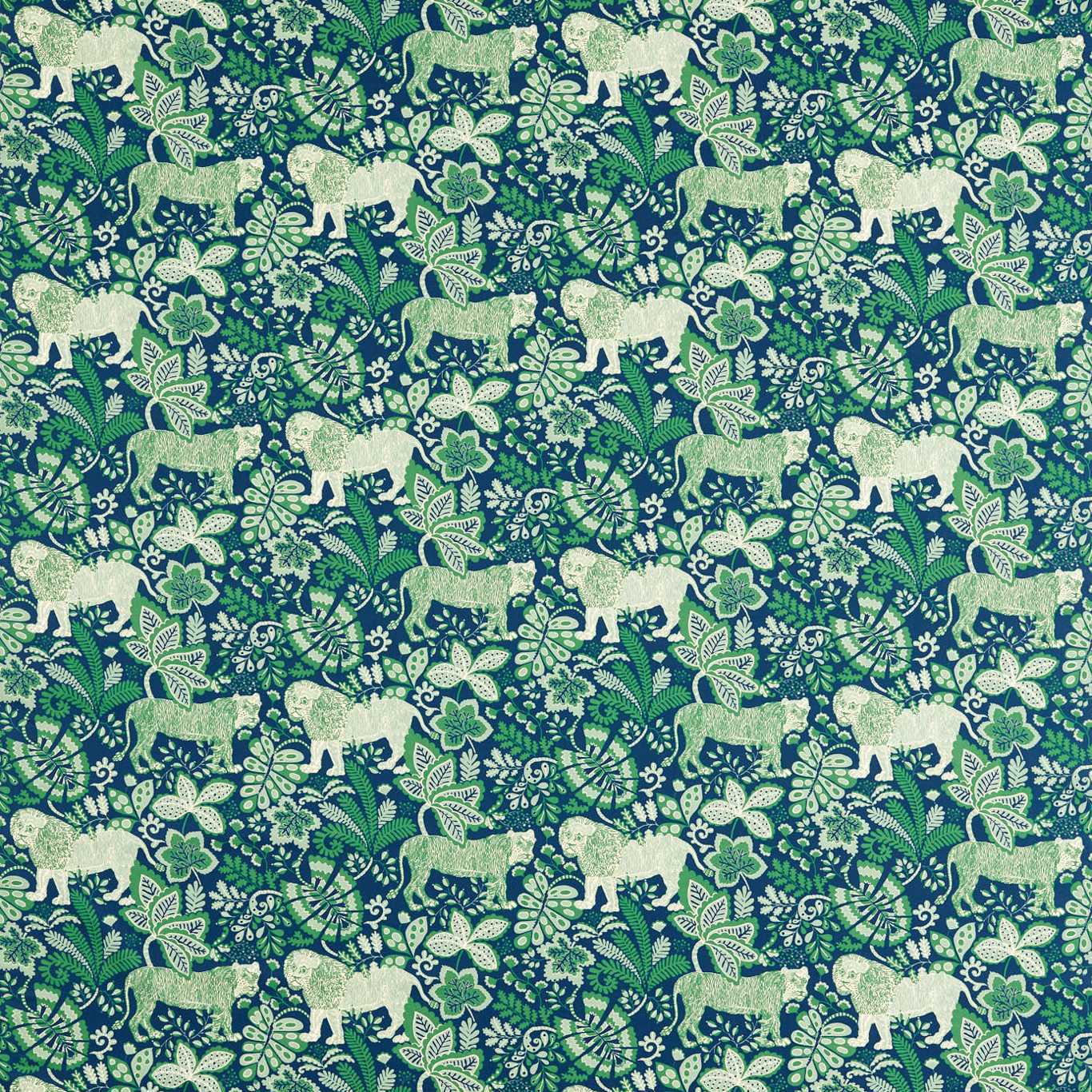 Rumble in the Jungle Midnight/Mint Leaf Fabric By Scion