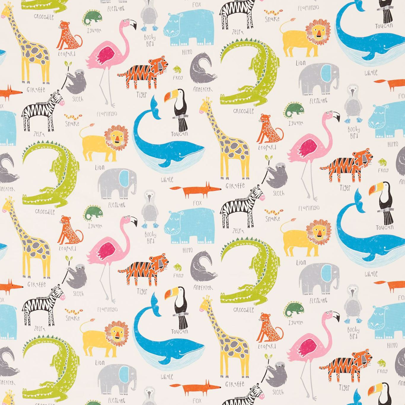 Animal Magic Tutti Frutti/Chalk Fabric By Scion