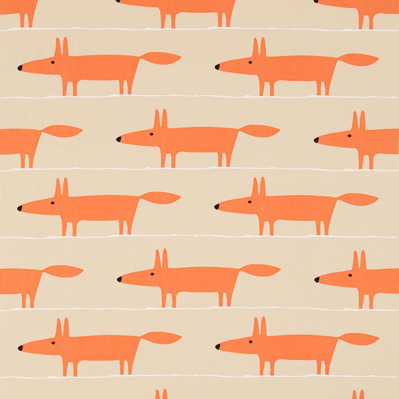 Mr Fox Tangerine/Linen Fabric By Scion