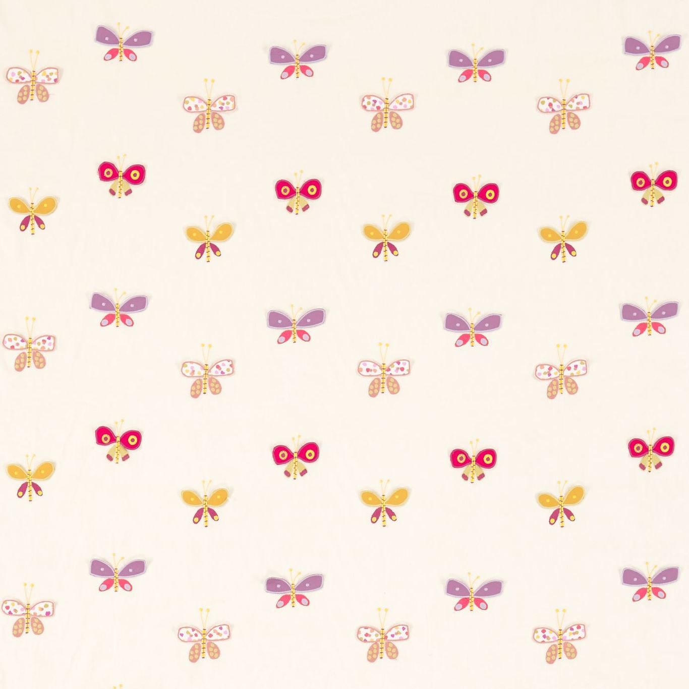 Flutterby Rhubarb/Violet/Rose Fabric By Scion