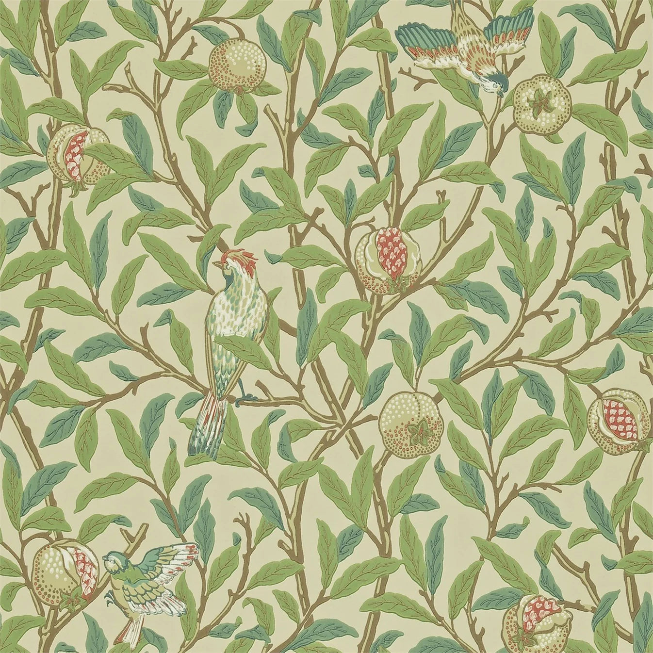 Bird & Pomegranate Bayleaf/Cream Wallpaper DARW212539 by Morris & Co - Clearance