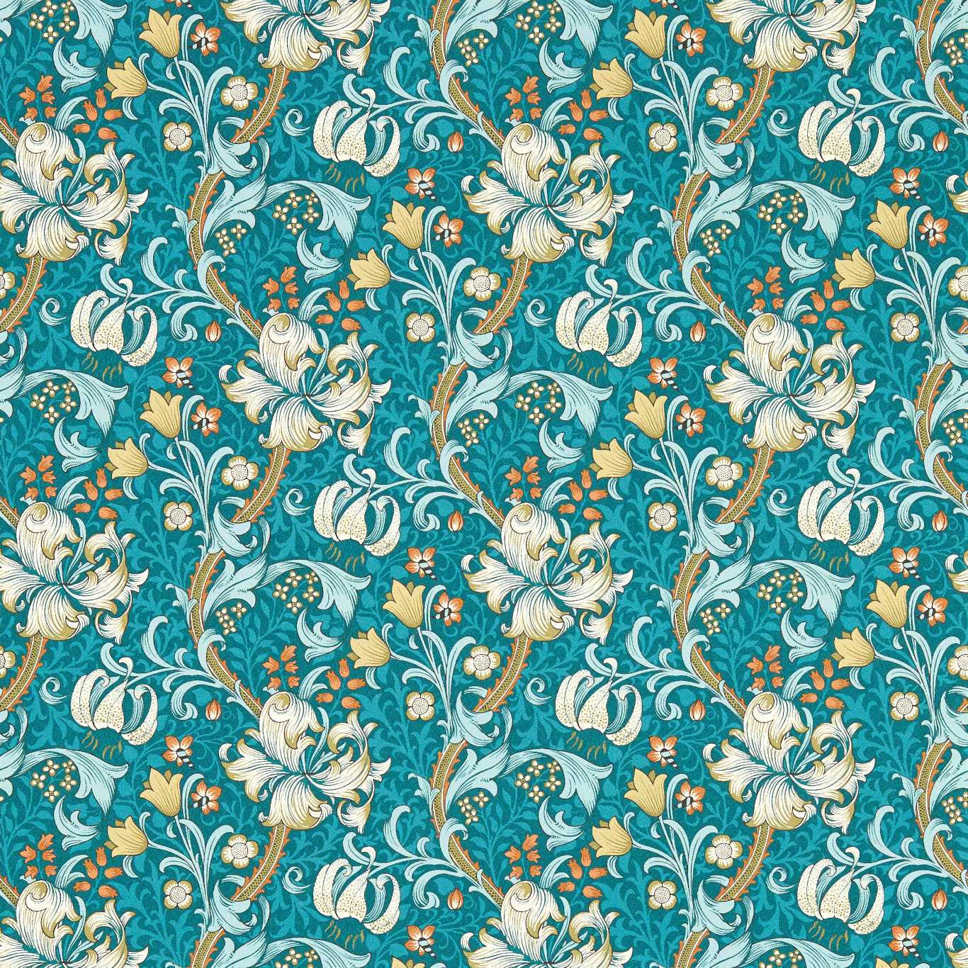 Golden Lily Teal Wp Teal Wallpaper W0174/03 by Clarke & Clarke